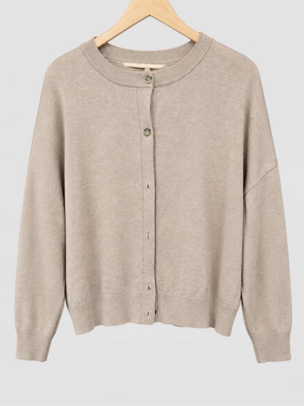 Time and Tru Taupe Button-Front Crewneck Cardigan - XXL